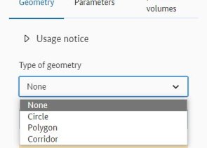 Dropdown selection for geometry type in menu "Geometry" Dropdown selection for geometry type in menu "Geometry"