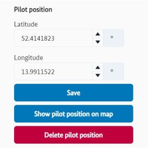 Cutout from the "Operational volumes" menu showing the section and buttons for saving and showing the pilot position. Cutout from the "Operational volumes" menu showing the section and buttons for saving and showing the pilot position.