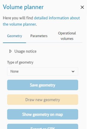 Section of the Volume Planner tab with buttons in the "Geometry" menu Section of the Volume Planner tab with buttons in the "Geometry" menu